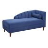 Velvet Upholstered Chaise Lounge Chair with one Pillow for Living Room. Rubber Wood Legs. Navy Blue (27.5'x64'x32')