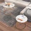 Marble Coffee Table End table 12-gon Shape; 25.6 " White Artificial Marble Top and Black Metal Legs can be used in living room; outdoor; anti-tip.(whi