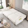 Futon Sofa bed For Living Room with Solid Wood Leg in White Fabric