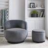 Swviel Barrel Chair with Black Stainless Steel Base; with Storage Ottoman; Velvet; Grey