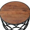 32 Inch Round Coffee Table; Mango Wood Top; Lattice Cut Out Metal Frame; Brown; Black; DunaWest