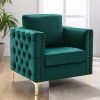 Modern Velvet Armchair Tufted Button Accent Chair Club Chair with Steel Legs for Living Room Bedroom; Green