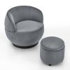 Swviel Barrel Chair with Black Stainless Steel Base; with Storage Ottoman; Velvet; Grey