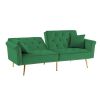 Modern Velvet Tufted Sofa Couch with 2 Pillows and Nailhead Trim; Loveseat Sofa Futon Sofa Bed with Metal Legs for Living Room.