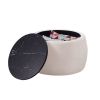 Round Storage Ottoman with Wooden Lid; Circle Ottoman Handmade Ottoman Coffee Table; End Table & Footstool for Living Room Beige