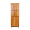 rattan door Bookshelf Display Case with drawer walnut finish Open Storage Shelves narrow bookcase