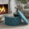 [New] 29.5"Wide Classic Button Tufted Velvet Round Ottoman With Storage Living Room Footrest