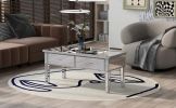 ON-TREND Modern Glass Mirrored Coffee Table with 2 Drawers; Cocktail Table with Crystal Handles and Adjustable Height Legs for Living Room; Silver