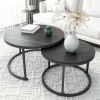 Modern Round Nesting Coffee Table Set of 2 with Black Faux Marble Top,Metal Frame