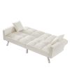 Modern Velvet Sofa Couch Bed with Armrests and 2 Pillows for Living Room and Bedroom .(White)