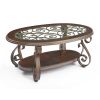 Coffee Table with Glass Table Top and Powder Coat Finish Metal Legs; Dark Brown (52.5&quot;X28.5&quot;X19.5&quot;)