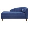 Velvet Upholstered Chaise Lounge Chair with one Pillow for Living Room. Rubber Wood Legs. Navy Blue (27.5'x64'x32')