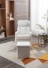 New Teddy Fabric Material Swivel Rocking Accent Leisure Chair With Folding Or Storage Ottoman Footrest; White