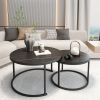 Modern Round Nesting Coffee Table Set of 2 with Black Faux Marble Top,Metal Frame