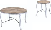 Malai Coffee/End Table Set (3Pc Pk) in Weathered Light Oak &amp; Chrome 81705