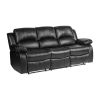 Comfortable Double Reclining Sofa 1pc Black Bonded Leather Match Solid Wood Plywood Frame Living Room Furniture