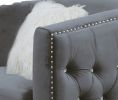 Afreen Button Tufted Sofa Finished with Velvet Fabric Upholstery in Gray