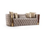 Naomi Button Tufted Sofa with Velvet Fabric and Gold Accent in Off White