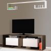 71 Inch Wooden TV Console Entertainment Media Center; 2 Piece Set; Wall Mounted Floating Shelf; White; Brown