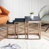 Modern minimalist black MDF end table and side table; three piece combination small coffee table with dark gold metal legs; Square bedside table in li