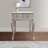 2 Drawer Mango Wood Console Table with Floral Carved Front; Brown and White