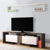 71 Inch Wooden TV Console Entertainment Media Center; 2 Piece Set; Wall Mounted Floating Shelf; White; Brown