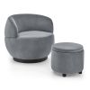 Swviel Barrel Chair with Black Stainless Steel Base; with Storage Ottoman; Velvet; Grey