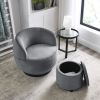 Swviel Barrel Chair with Black Stainless Steel Base; with Storage Ottoman; Velvet; Grey