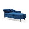 60&quot; Velvet Multifunctional Storage Chaise Lounge Buttons Tufted Nailhead Trimmed Solid Wood Legs with 1 Pillow; Blue