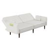 Futon Sofa bed For Living Room with Solid Wood Leg in White Fabric