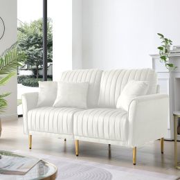 Cream White 2 Seater Loveseat Sofa Couch w/Pillows and Metal Legs; Upholstered Modern Love Seats Furniture for Bedroom; Office; Small Space; Apartment