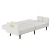 Futon Sofa bed For Living Room with Solid Wood Leg in White Fabric