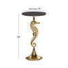 13" x 25" Gold Aluminum Sea Horse Accent Table with Black Marble Table Top; 1-Piece