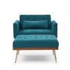 Recline Sofa Chair with Ottoman; Two Arm Pocket and Wood Frame include 1 Pillow; Teal (40.5&rdquo;x33&rdquo;x32&rdquo;)