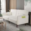 Futon Sofa bed For Living Room with Solid Wood Leg in White Fabric