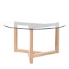 ON-TREND Round Glass Coffee Table Modern Cocktail Table Easy Assembly with Tempered Glass Top & Sturdy Wood Base; Natural (OLD SKU: WF190112AAL)