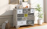 [Not allowed to sell to Wayfair]U_Style Accent Storage Cabinet with 13 Drawers; Modern Decorative Cabinet with Wood Frame and Colorful Pattern for Ent