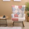 Rocking Chair; Mid Century Fabric Rocker Chair with Wood Legs and Patchwork Linen for Livingroom Bedroom