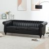 84'' Black PU Rolled Arm Chesterfield Three Seater Sofa.