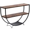 TREXM Rustic Industrial Design Demilune Shape Textured Metal Distressed Wood Console Table (Distressed Brown)