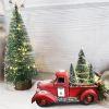 Christmas Vintage Red Truck Toy with Mini Christmas Trees Car Ornament Old Red Metal Pickup Truck Car Model for Christmas Decor