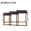 Modern minimalist black MDF end table and side table; three piece combination small coffee table with dark gold metal legs; Square bedside table in li