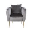 Natalie Gray Velvet Barrel Accent Chair with Metal Legs