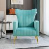 Modern Velvet Accent Chair with Arms;  Wingback Reading Chair with Gold Metal Legs;  Comfy Upholstered Single Leisure Sofa for Living Room Bedroom Clu