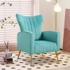 Modern Velvet Accent Chair with Arms;  Wingback Reading Chair with Gold Metal Legs;  Comfy Upholstered Single Leisure Sofa for Living Room Bedroom Clu