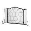 Artisasset Single Door Black Mesh With Geometric Pattern Grill Living Room Decoration Wrought Iron Fireplace Screen--YS