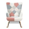 Rocking Chair; Mid Century Fabric Rocker Chair with Wood Legs and Patchwork Linen for Livingroom Bedroom