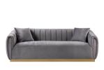 Elchanon Sofa w/2 Pillows in Gray Velvet &amp; Gold Finish 55670