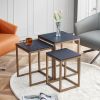 Modern minimalist black MDF end table and side table; three piece combination small coffee table with dark gold metal legs; Square bedside table in li