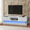 63inch WHITE morden TV Stand with LED Lights; high glossy front TV Cabinet; can be assembled in Lounge Room; Living Room or Bedroom; color:WHITE